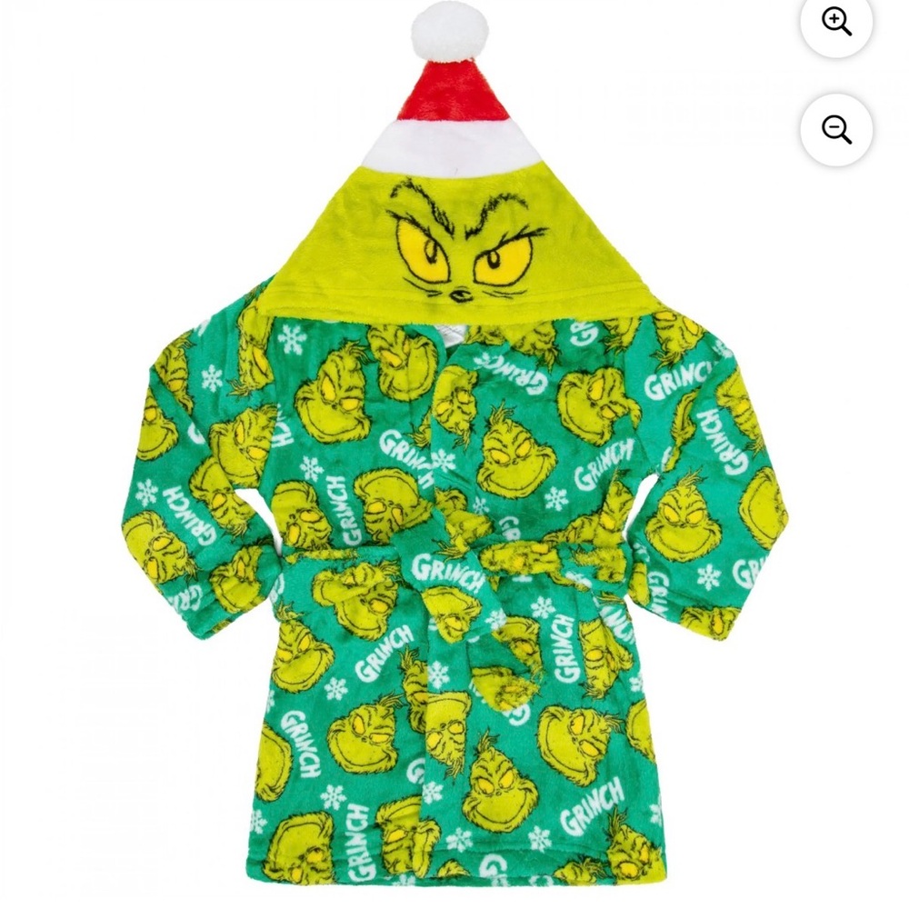 The Grinch with Santa Hat hood Youth Velvet Robe-Size 4